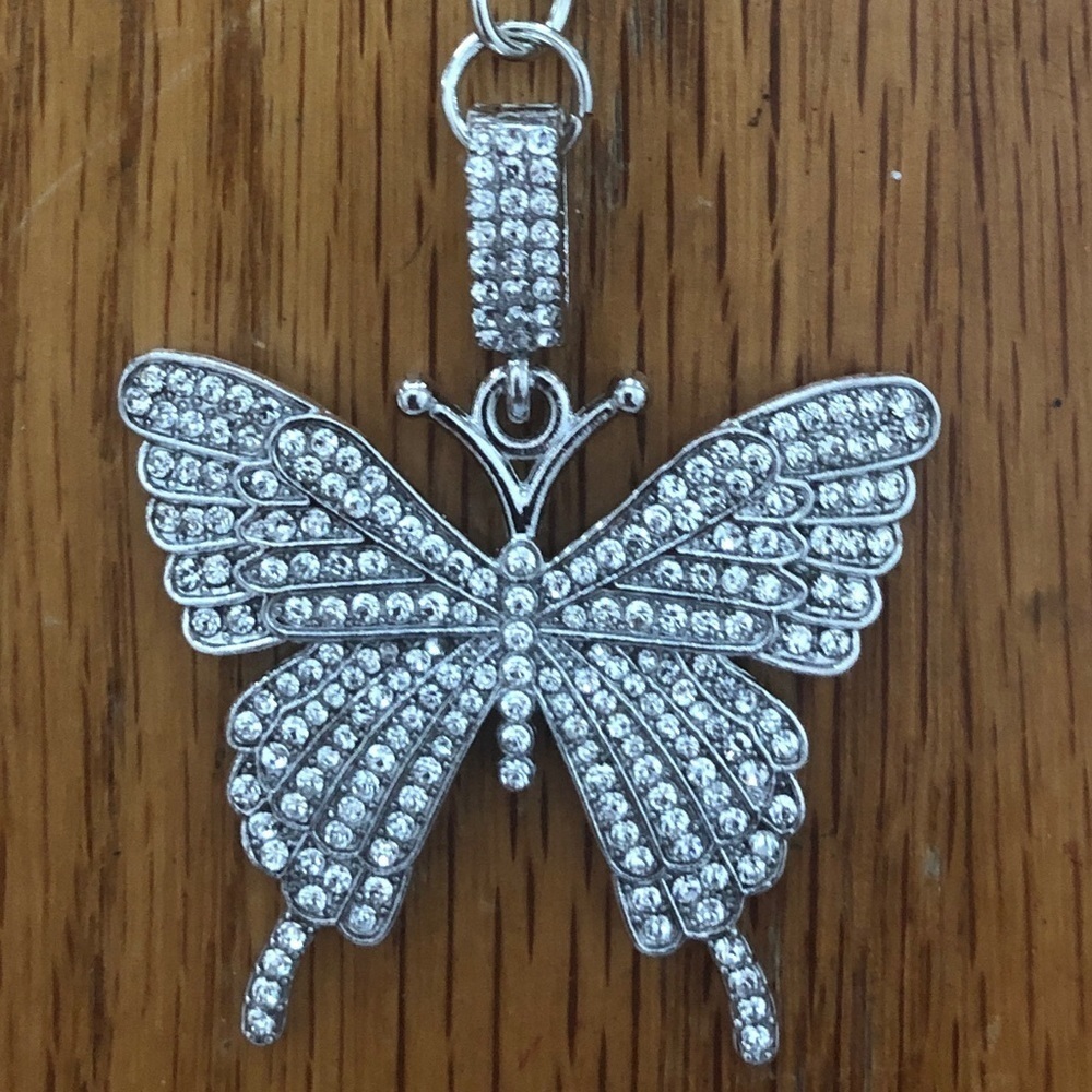 Silver-Tone Rhinestone Butterfly Charm Keychain/Bag Charm BRAND NEW - Picture 2 of 8